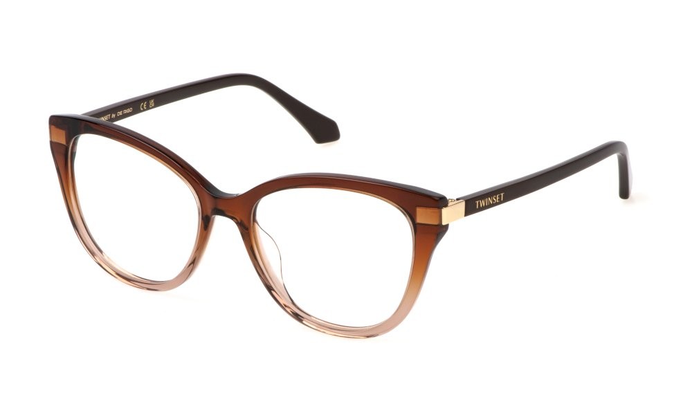 Eyeglasses Twinset VTW053 (0N66) color marrone chiaro sfumato marrone scuro 